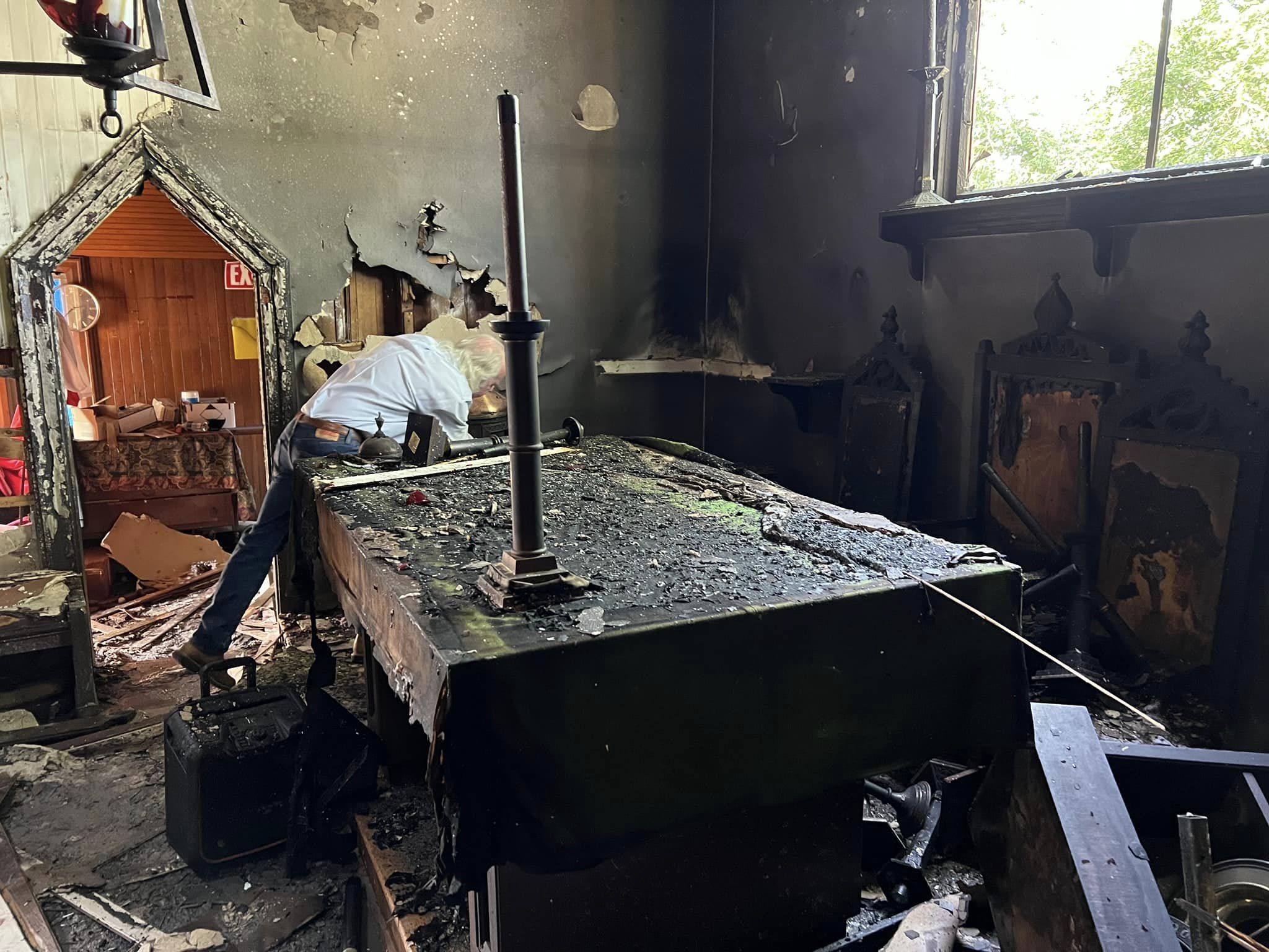 Altar area of the Church of the Messiah in Central Islip, damaged by fire.