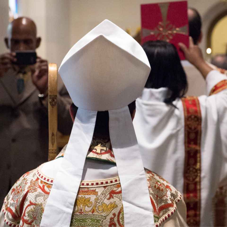 Bishop with Miter in a procession 