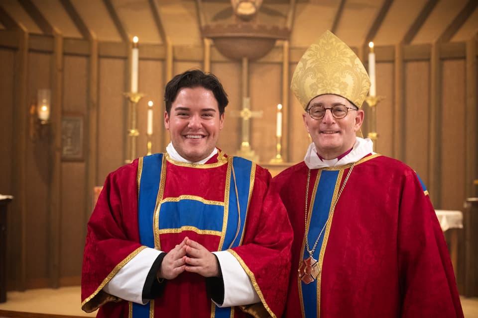 Newly ordained Deacon Cam Walker and Bishop Provenzano