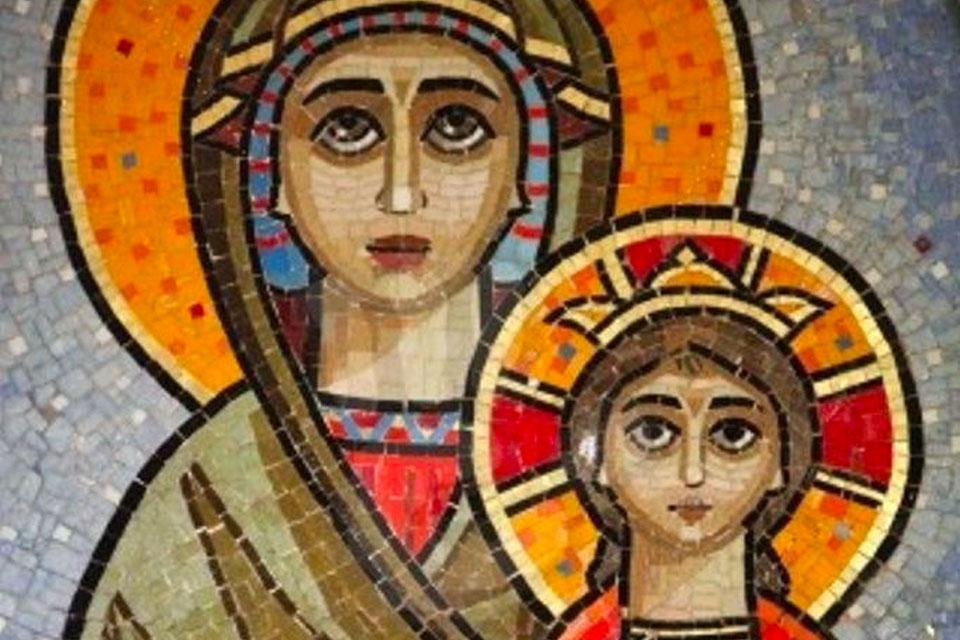 A tile depiction of the Blessed Virigin Mary and her son Jesus