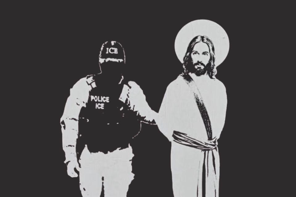 An Artistic rendering of an ICE Agent arresting Jesus