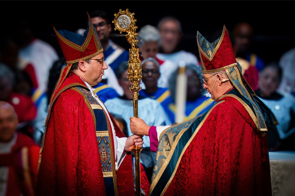 Bishop Provenzano Handing Crozier to Bishop Shoemaker