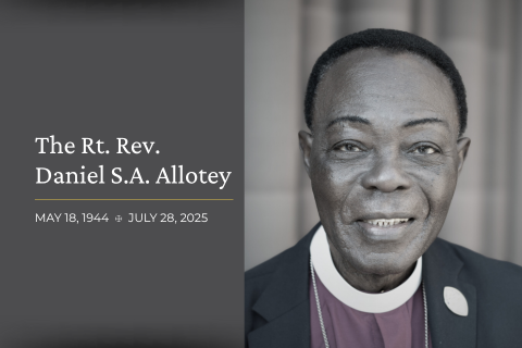 Headshot of Bishop Daniel Allotey with name and May 18, 1944 - July 28, 2025