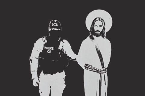 An Artistic rendering of an ICE Agent arresting Jesus